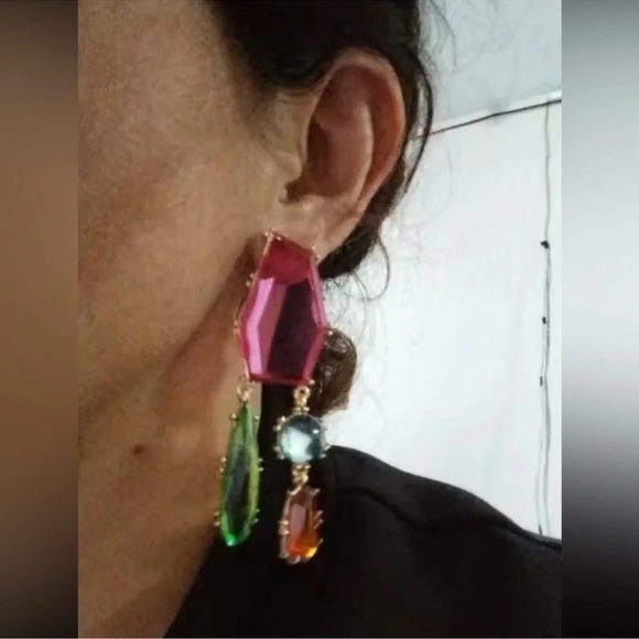 Zara Kaleidoscope Geometric Dangle Colorful Earrings - Picture 7 of 9